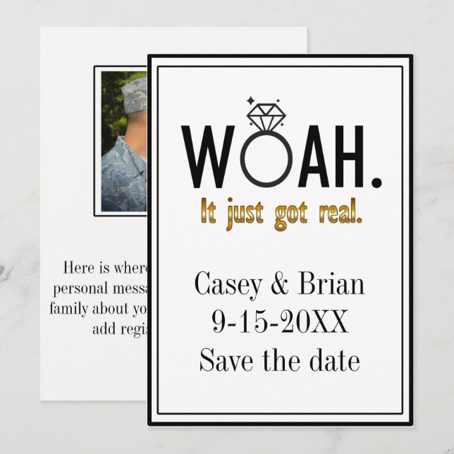 Invitation Ça vient de se réaliser, sauvez le Fiançailles de  (Devant / Derrière)