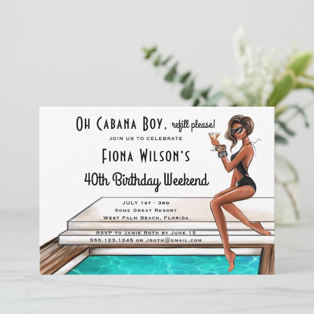 Invitation Cabana Boy 40e fête d'anniversaire Week-end Invita (Debout devant)