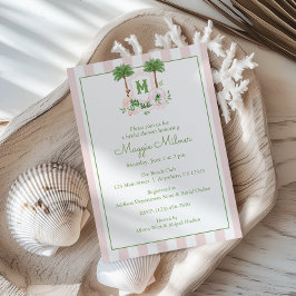 Invitation Cabana Stripes Palm Beach Monogram Crest