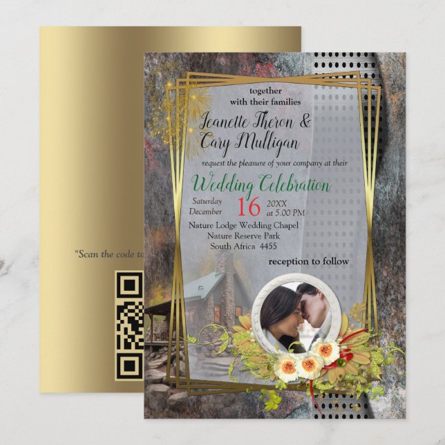 Invitation Cabine de pierre de famille rustique (Devant / Derrière)