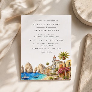 Invitation Cabo San Lucas Mexique Plage Aquarelle Mariage