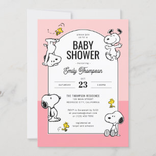 Invitation cacahuètes Baby shower rose Snoopy & Woodstock