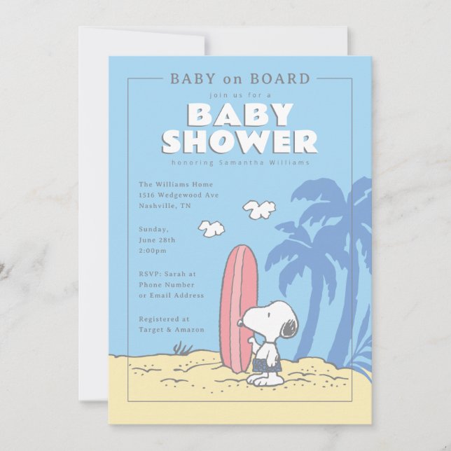 Invitation cacahuètes | Bébé à bord Baby shower d'été Snoopy (Devant)