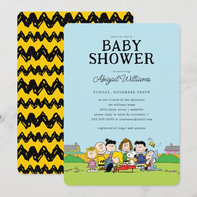 Invitation cacahuètes | Charlie Brown et le Baby shower de Ga (Devant / Derrière)