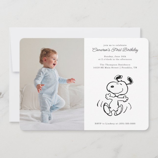 Invitation cacahuètes | Danse Snoopy Photo Anniversaire (Devant)