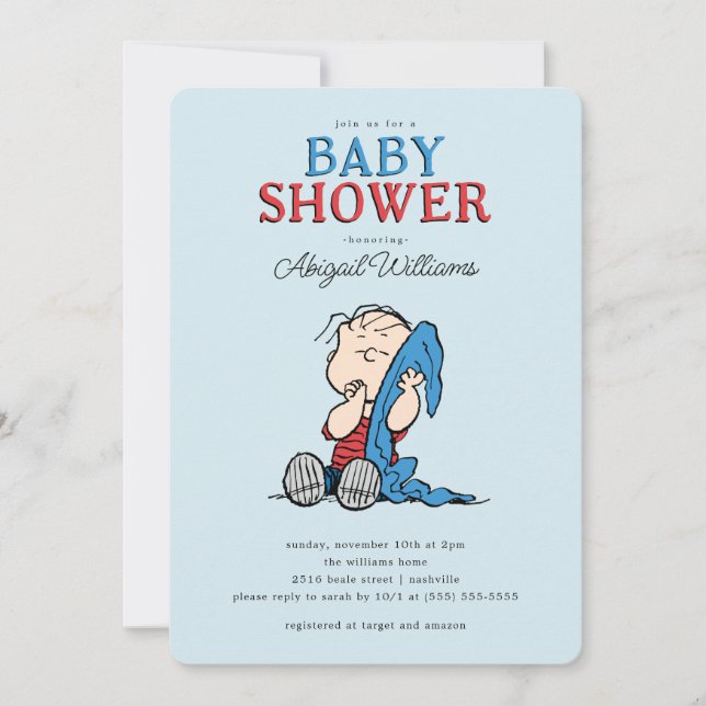 Invitation cacahuètes | Linus et Baby shower de garçon ouvert (Devant)