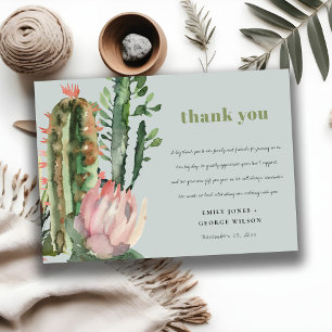 INVITATION CACTI FLORAL ROSE GRIS FOLIAGE MARIAGE MERCI