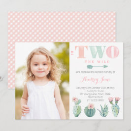 Invitation Cactus 2e fête d'anniversaire pour la fille avec p