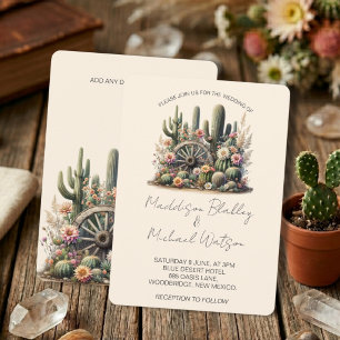 Invitation Cactus à l'aquarelle et roue de chariot mariage ru