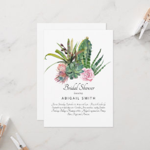 Invitation Cactus aquarelle rose floral mariage