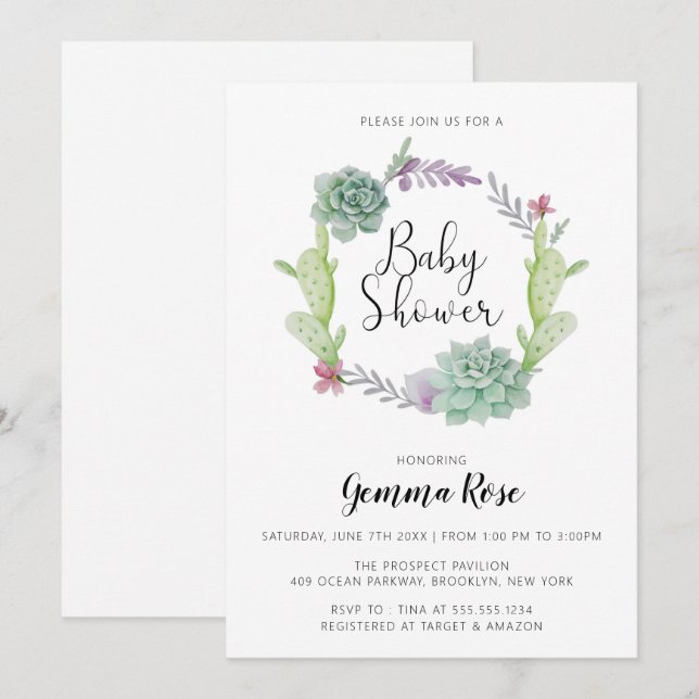 Invitation Cactus, Baby shower de fiesta (Devant / Derrière)