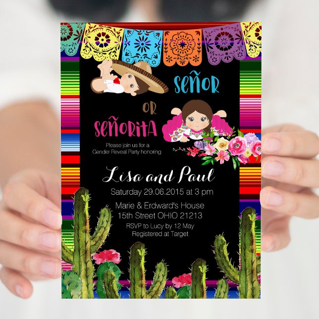 Invitation Cactus Baby shower mexicain de révélation de genre (Créateur téléchargé)