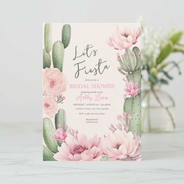 Invitation Cactus Blush rose Fiesta Bohème verdure de mariage (Debout devant)