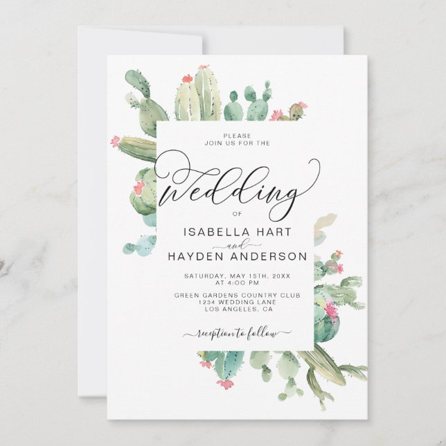 Invitation Cactus Boho Cactées Mariage Désert  Succulentes  (Devant)