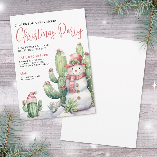 Invitation Cactus Christmas Party (Cactus Snowman Christmas Party Invitation)