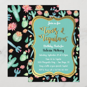 Invitation Cactus colorés Tacos & Tequila fête d'anniversaire