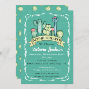 Invitation Cactus d'aquarelle et Fête de la mariée succulente