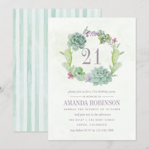 Invitation Cactus de désert à l'aquarelle Succulents 21e anni