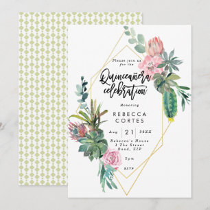Invitation Cactus de Quinceanera 15e anniversaire géométrique