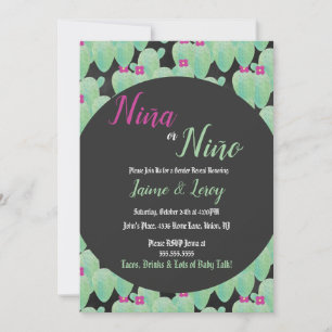 Invitation Cactus de Révélation du Sexe Aquarelle Niña Niño F