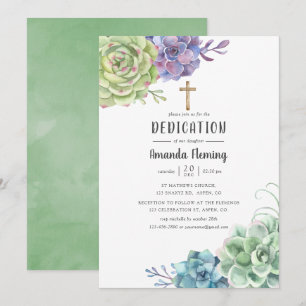 Invitation Cactus de succulents à l'aquarelle Baptême