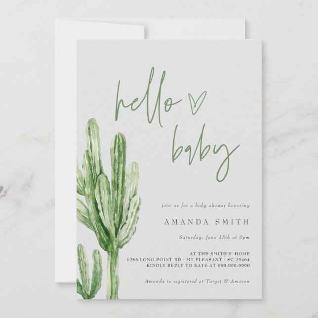 Invitation Cactus Désert neutre de genre Bonjour Baby shower  (Devant)