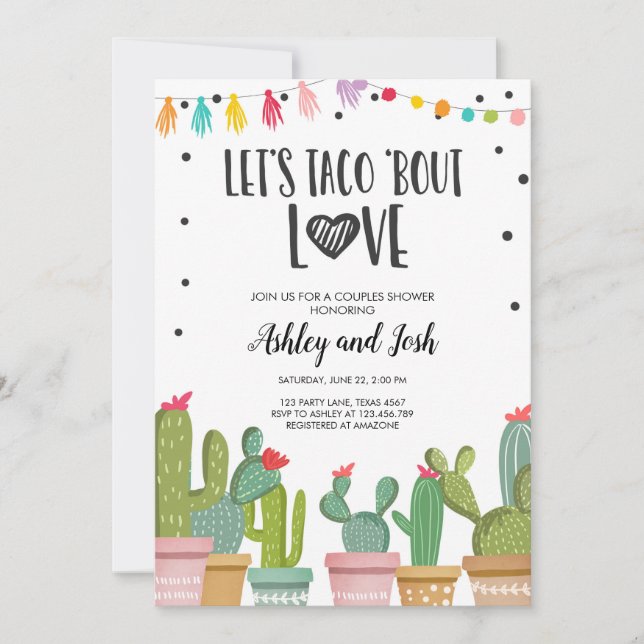Invitation Cactus d'invitation de douche de couples de fiesta (Devant)