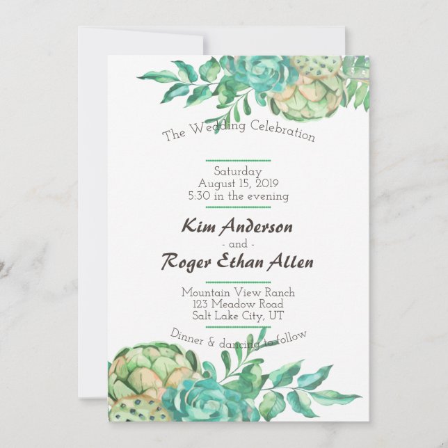 Invitation Cactus du désert Mariage floral Succulent invite (Devant)