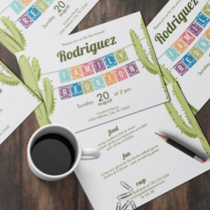 Invitation Cactus et Papel Picado Garland Texas Famille Réuni