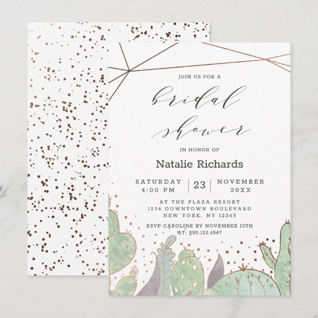 Invitation Cactus et succulents Fête des mariées géométrique  (Devant / Derrière)