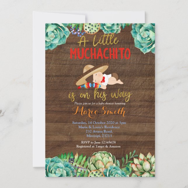 Invitation Cactus Fiesta Baby Muchacho Baby shower (Devant)