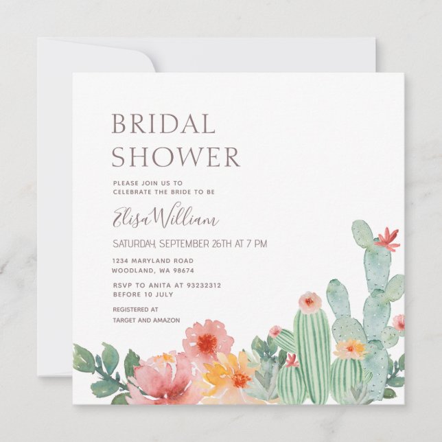 Invitation Cactus Floral Bridal (Devant)
