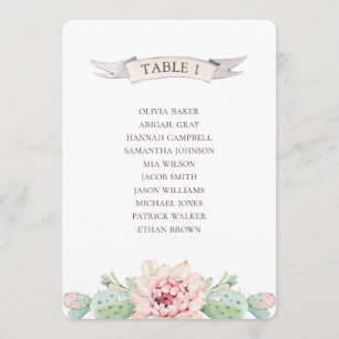 Invitation Cactus floral et succulente. Plan de table de mari