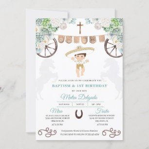 Invitation Cactus Floral Mexicain Baby Boy Charro Baptême