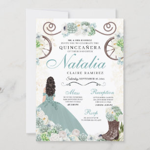 Invitation Cactus Floral Mint Green Western Charra Quinceaner