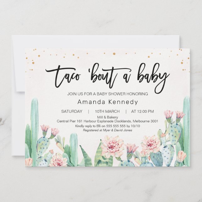 Invitation Cactus Floral Rose Taco Bout Un Baby shower Bébé (Devant)
