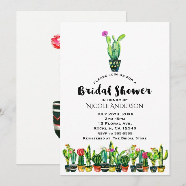 Invitation Cactus Floral Rustique Fête des mariées sud-ouest (Devant / Derrière)