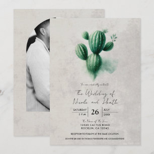 Invitation Cactus Gris Vert Aquarelle Mariage Sud-Ouest