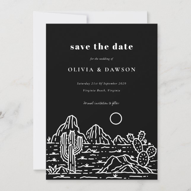 Invitation Cactus Line Art Desert Photo Enregistrer la date (Devant)
