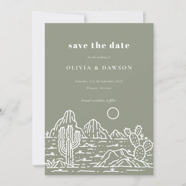 Invitation Cactus Line Art Desert Photo Enregistrer la date (Devant)