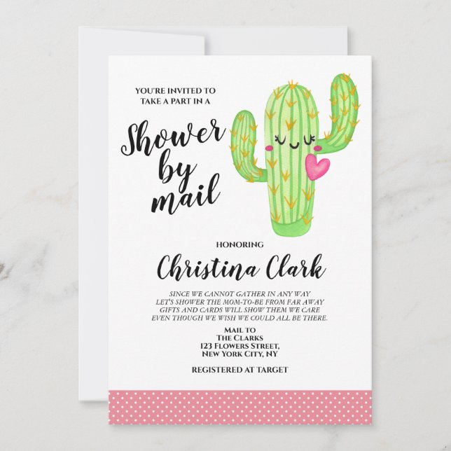 Invitation Cactus Love Girl Baby shower rose par mail (Devant)