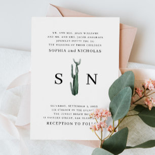 Invitation Cactus minimaliste   Élégant Mariage Boho du déser