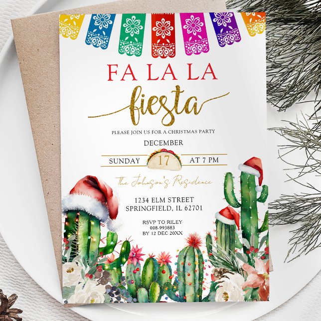 Invitation Cactus Père Noël Mexicaine Thème Fête Fête (Créateur téléchargé)