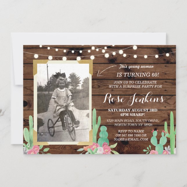 Invitation Cactus Photo Anniversaire Floral Tout âge Invitati (Devant)