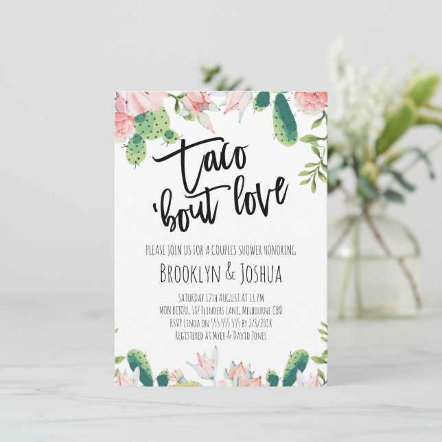 Invitation Cactus Rose Fête de Couple 'Taco 'bout Love' (Debout devant)