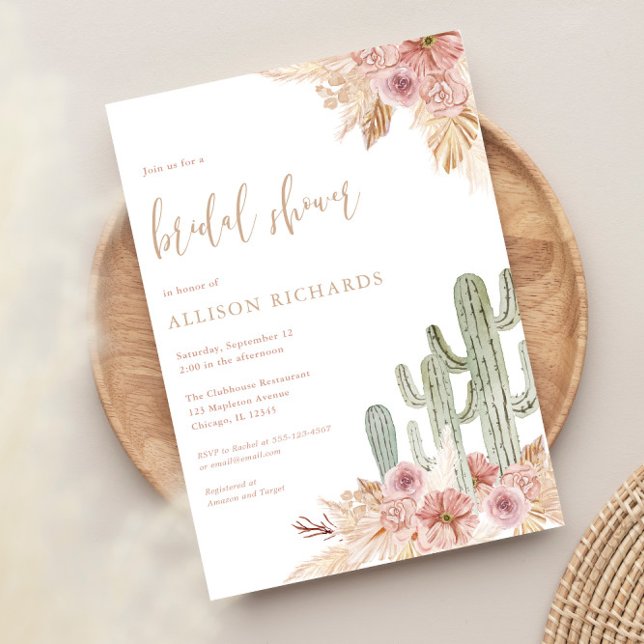 Invitation Cactus rose floral boho bohème de la nuptiale (Créateur téléchargé)