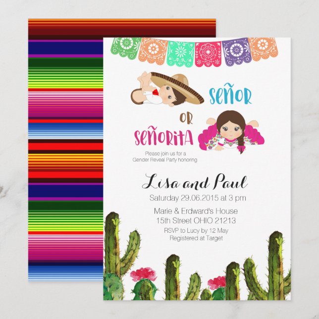 Invitation Cactus Succulent Baby Gender Reveveillez Invitatio (Devant / Derrière)