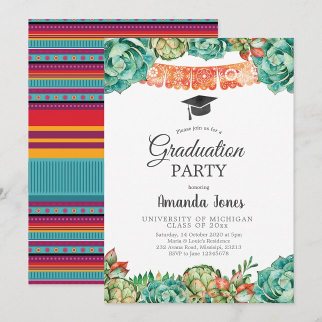 Invitation Cactus Succulent Graduation Party (Devant / Derrière)
