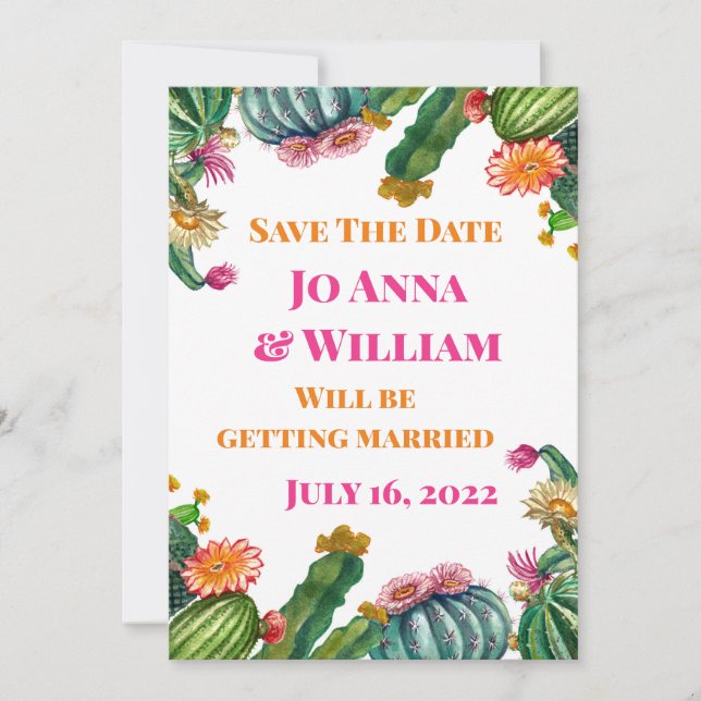 Invitation Cactus Succulente Faire Part de Mariage (Devant)