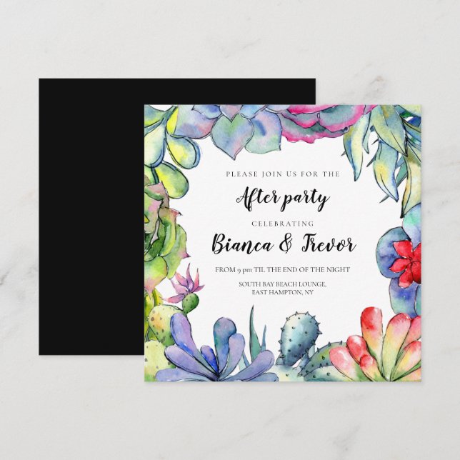 Invitation Cactus & succulents aquarelle mariage après la fêt (Devant / Derrière)